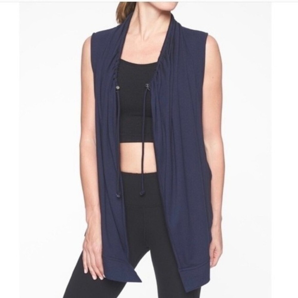 Athleta Mindset Vest Blue Draped Sleeveless Athletic Activewear Vest Size S Tall